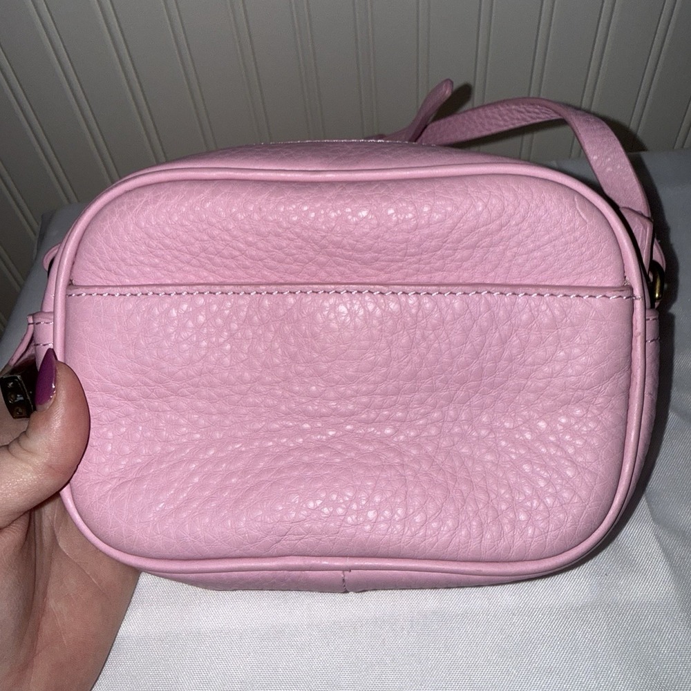 J CREW Signet Crossbody Bag Purse Pink Italian Pebbled Leather Lock Key EUC - Picture 3 of 16
